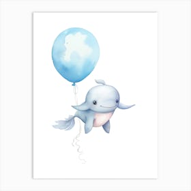 Baby Whale Flying With Ballons, Watercolour Nursery Art 4 Art Print