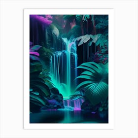 Waterfalls In A Jungle, Waterscape Holographic 3 Art Print