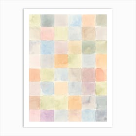 Colorful Watercolor Squares watercolor painting hand painted abstract minimal minimalist minimalism office bedroom living room nursery art sky blue light grey peach pink lavender mint Art Print