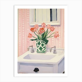 Bathroom Vanity Painting With A Tulip Bouquet 3 Art Print