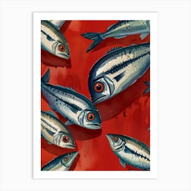 Fishes On A Red Background Art Print