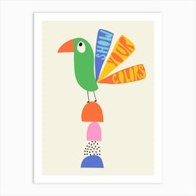 Playful Meadow Show Your Colors Colorful Bird Tail Feathers Illustration Kids Art Print