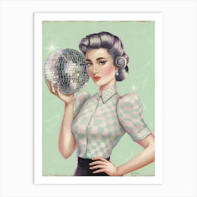 Pinup Girl With Disco Ball Art Print