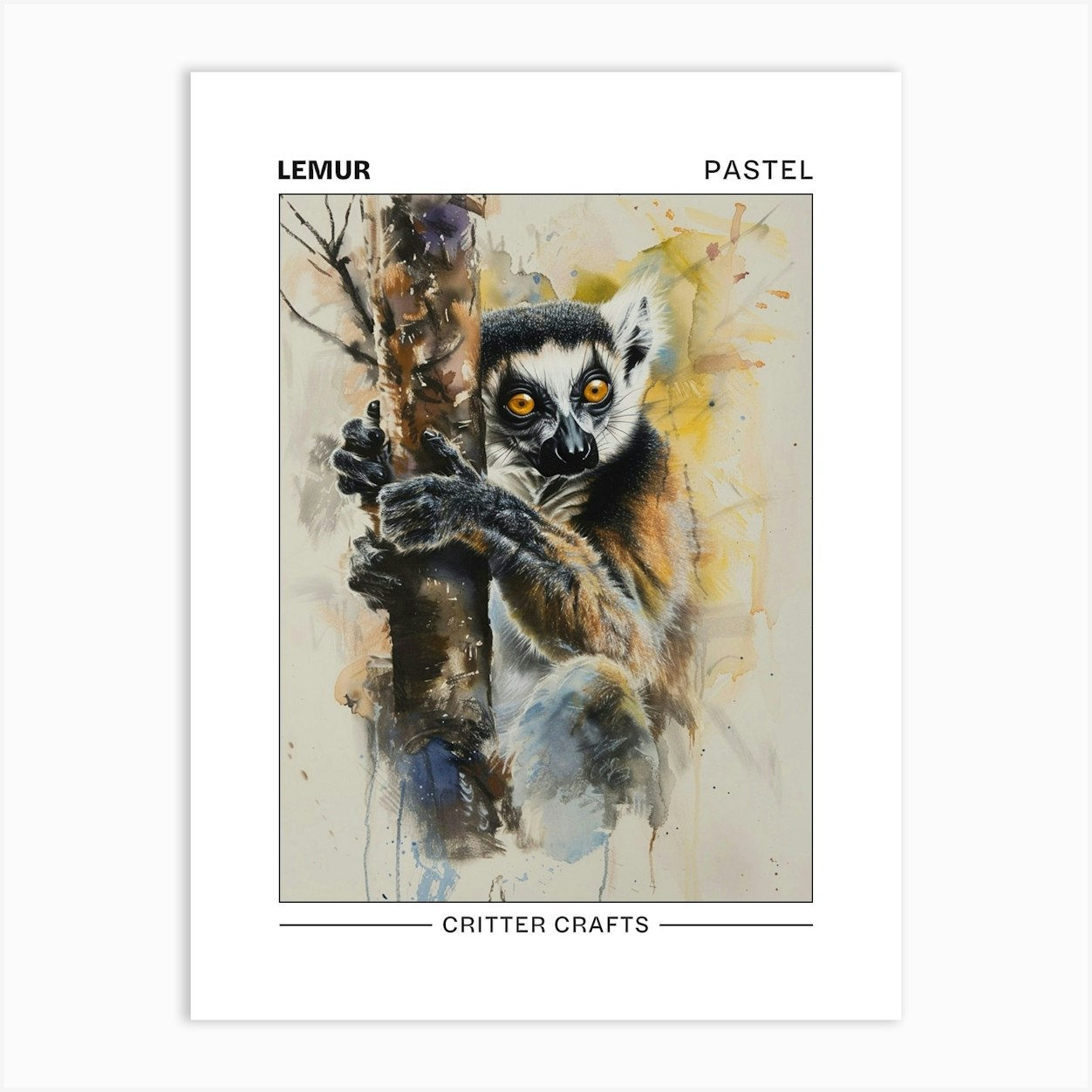 Lemur Pastel Watercolour 3 Poster Art Print by Critter Crafts