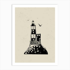 Lighthouse Linocut Style Art Print