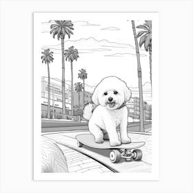 Bichon Frise Dog Skateboarding Line Art 3 Art Print