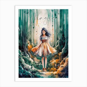 Girl in the Forest Watercolor Painting 1 Art Print