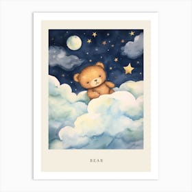 Baby Bear Cub 2 Sleeping In The Clouds Nursery Poster Art Print