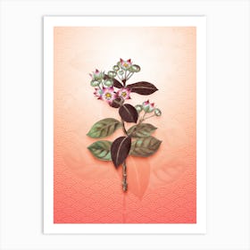 Tall Calotropis Flower Vintage Botanical in Peach Fuzz Seigaiha Wave Pattern n.0001 Art Print