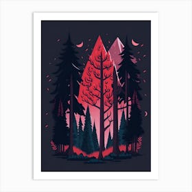 A Fantasy Forest At Night In Red Theme 21 Art Print