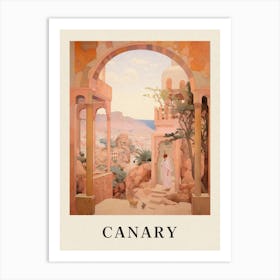 Canary Islands Spain 1 Vintage Pink Travel Illustration Poster Art Print