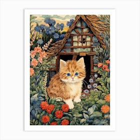Cute Cats With A Medieval Cottage In The Background 4 Art Print