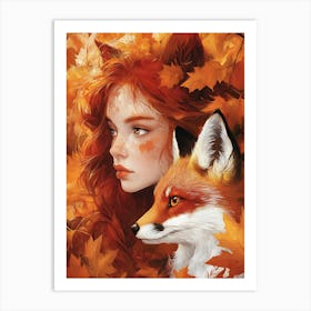 Fox And Girl 3 Art Print