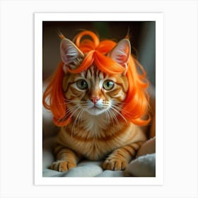 Orange Cat With Wig Art Print