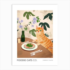 Foodie Cats Co Cat And Pasta With Spinach Art Print