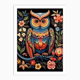 Folk Bird Illustration Great Horned Owl 3 Art Print