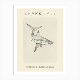 Scalloped Hammerhead Shark Vintage Pencil Illustration Poster Art Print
