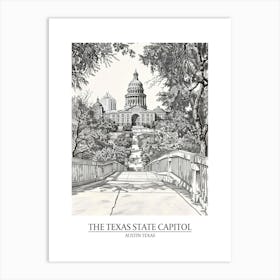 The Texas State Capitol Austin Texas Black And White Drawing 3 Poster Art Print