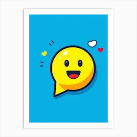 Digital Art Of A Heart Eyes Emoji Encased In A Speech Bubble Against A Vibrant Blue Background Symb Art Print