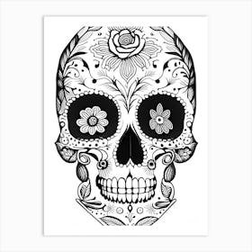 Sugar Skull Day Of The Dead Inspired 3 Skull Line Drawing Art Print