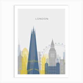 Yellow And Blue London Skyline Art Print