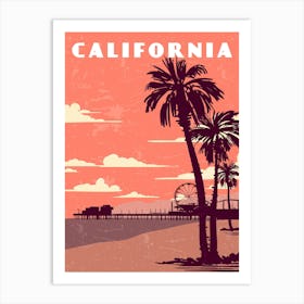 California, USA — Retro travel minimalist poster Art Print