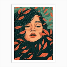 Girl With Leaves 7 Art Print