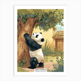 Giant Panda Scratching Its Back Against A Tree Poster 4 Art Print