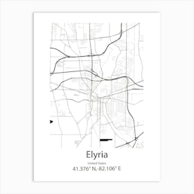 Elyria,United States Minimalist Map Art Print