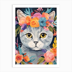 British Shorthair Cat With A Flower Crown Painting Matisse Style 3 Art Print