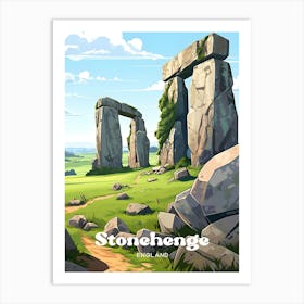 Stonehenge England Prehistoric Travel Art Illustration Art Print