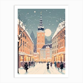 Winter Travel Night Illustration Munich Germany 2 Art Print