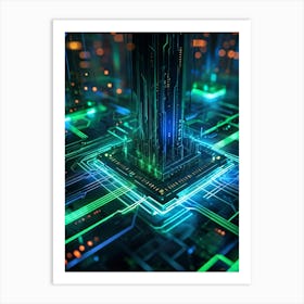 Abstract Depiction Of Advanced Cybersecurity Concept Interlacing Neural Network Patterns And Thick (3) Art Print