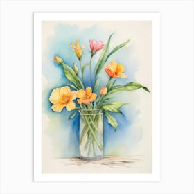 Watercolor Flowers In A Vase Art Print