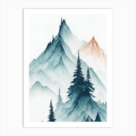 Mountain And Forest In Minimalist Watercolor Vertical Composition 221 Art Print