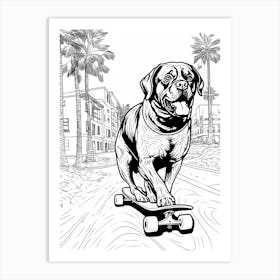 Rottweiler Dog Skateboarding Line Art 1 Art Print