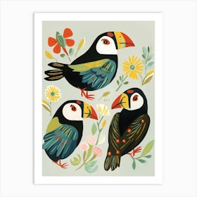Folk Style Bird Painting Puffin 4 Art Print