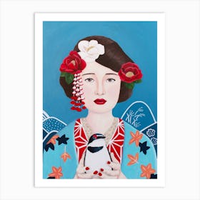 Japanese Woman With Bird Art Print