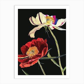 Neon Flowers On Black Ranunculus 2 Art Print