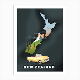 New Zealand Travel Map Art Print