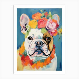Bulldog Portrait With A Flower Crown, Matisse Painting Style 1 Art Print