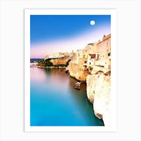 Vieste Town On Cliffs At Dawn Puglia Italy Art Print