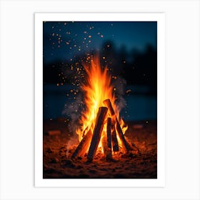 Campfire At Night Fire Flames Poster Canvas Wall Room Decor Poster