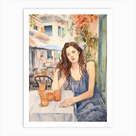 At A Cafe In Athens Greece Watercolour Art Print