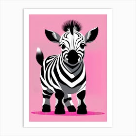 Playful foal On Solid pink Background, modern animal art, baby zebra 1 Art Print