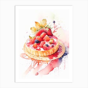 Strawberry Tart, Dessert, Food Storybook Watercolours Art Print