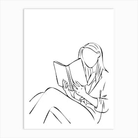 Woman Reading A Book hand drawing minimalist line art Poster