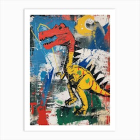Abstract Paint Splash Primary Colour Dinosaur 1 Art Print