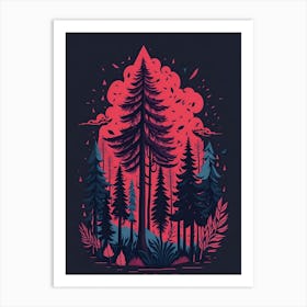 A Fantasy Forest At Night In Red Theme 77 Art Print