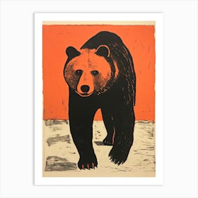 Black Bear, Woodblock Animal  Drawing 3 Art Print